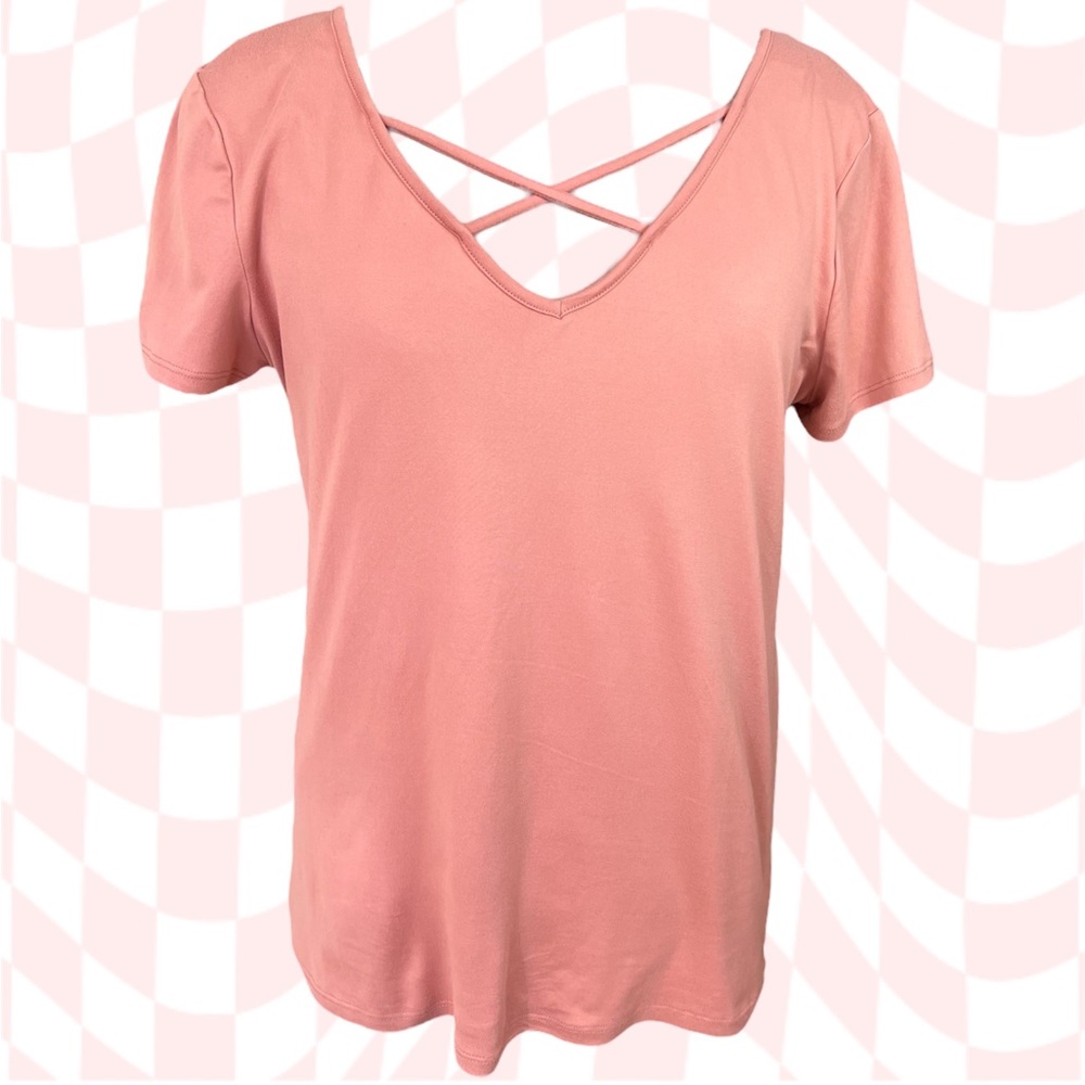 🍣 Daytrip by Buckle Tee, T-shirt, Pink V-Neck Top, Cut Out, V Neck, Peach, L